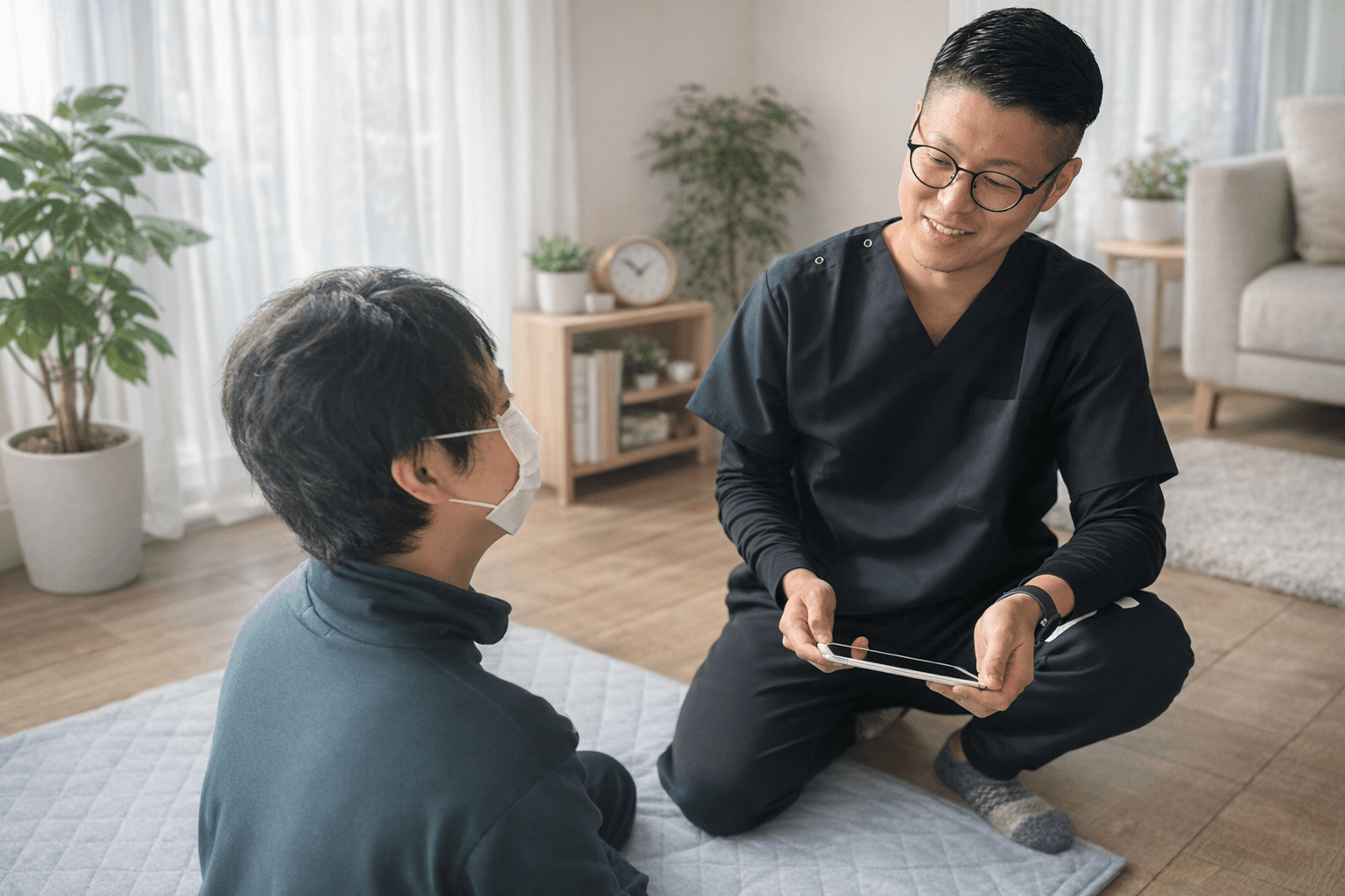 利用者と理学療法士の笑顔